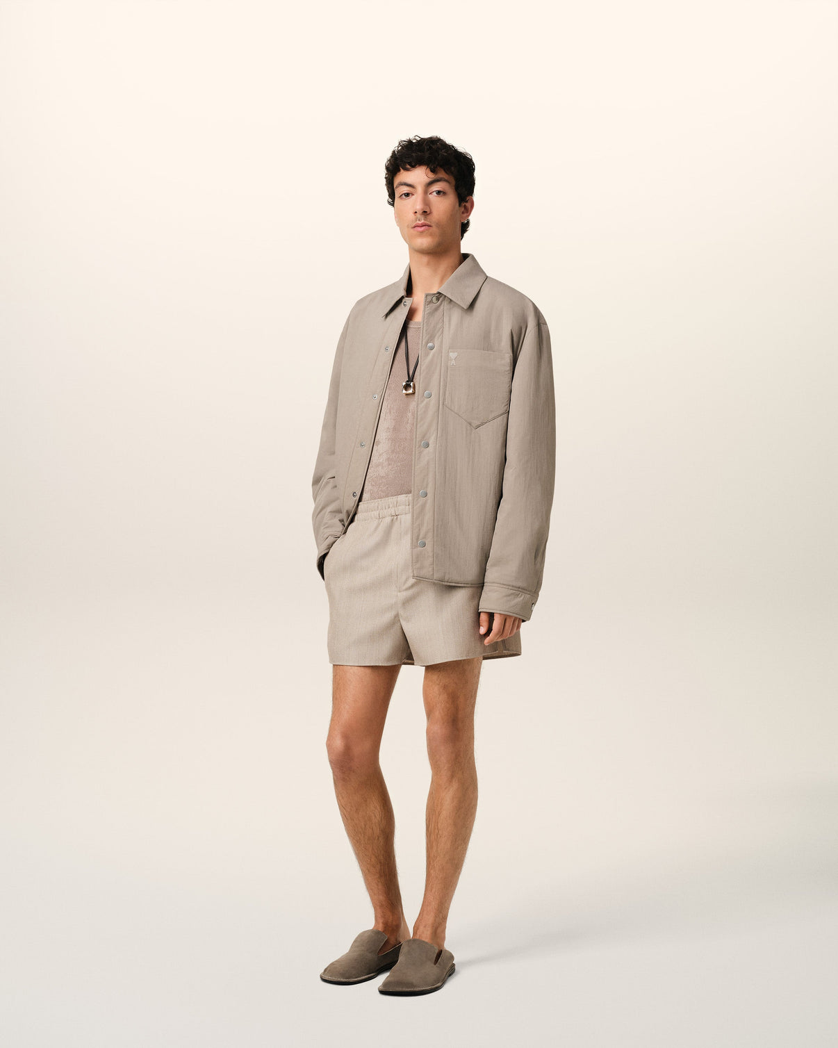 Beige Canvas Padded Overshirt