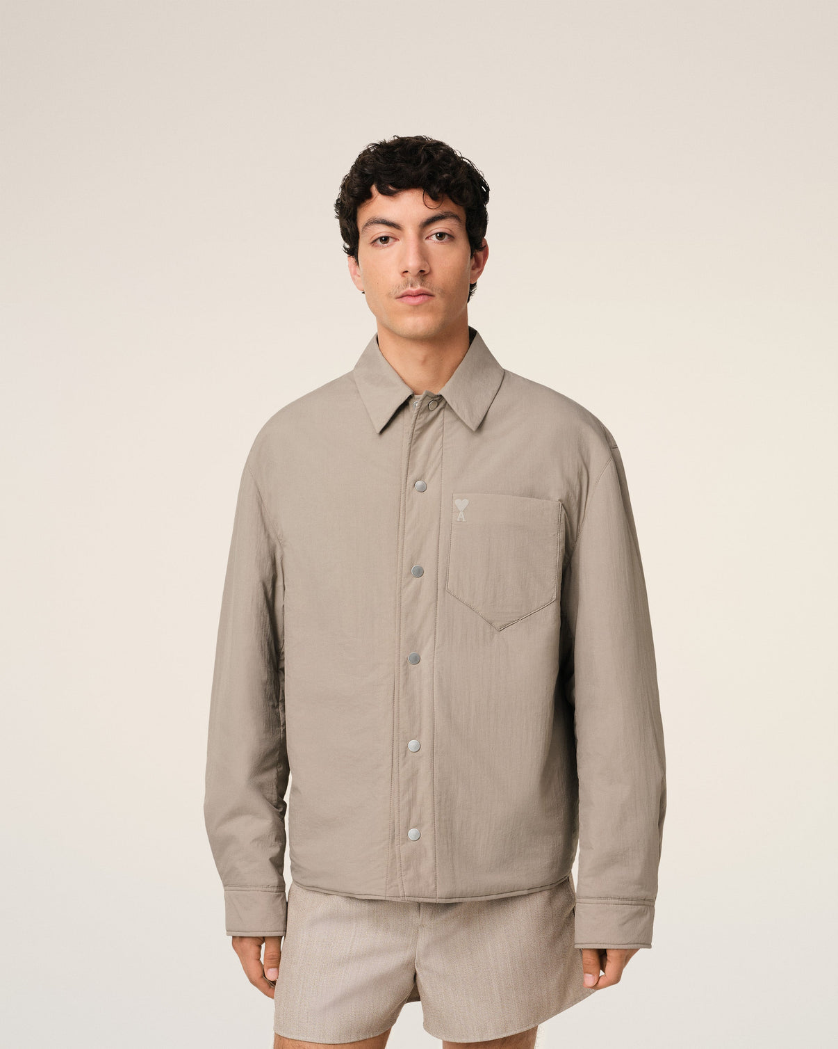 Beige Canvas Padded Overshirt