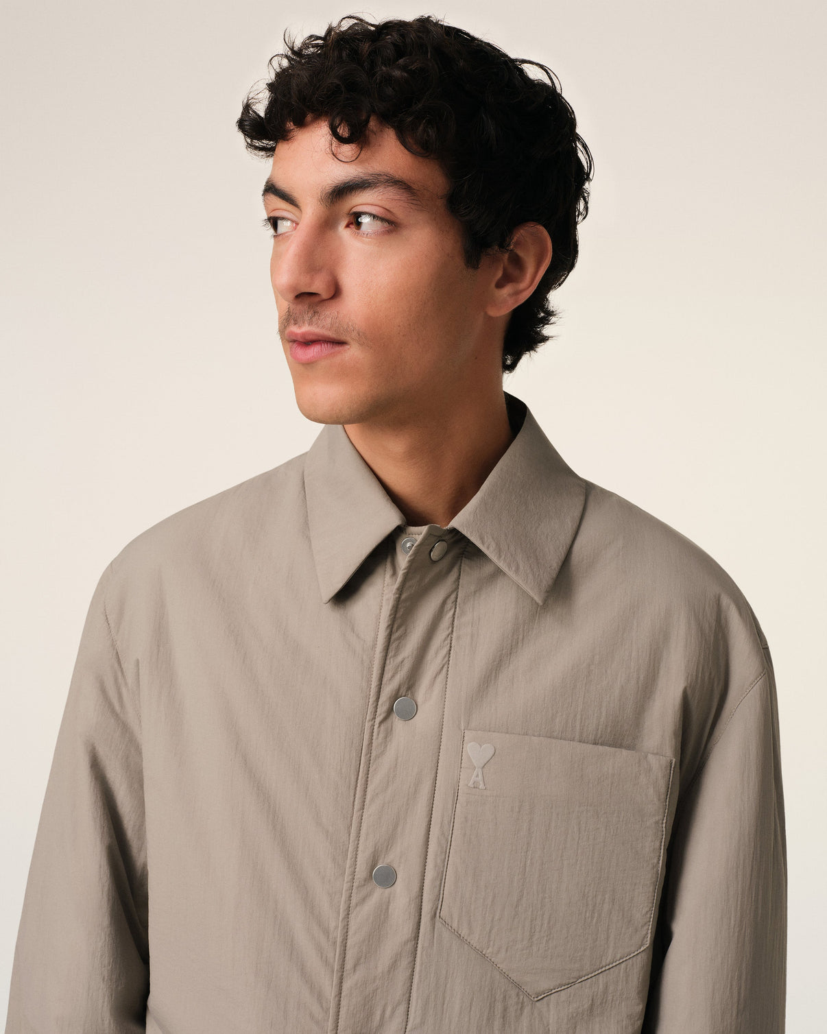 Beige Canvas Padded Overshirt