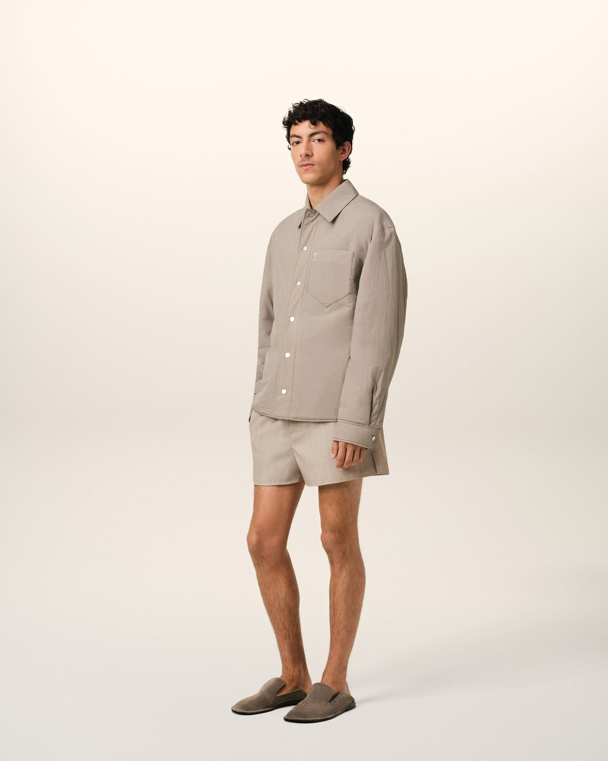 Beige Canvas Padded Overshirt