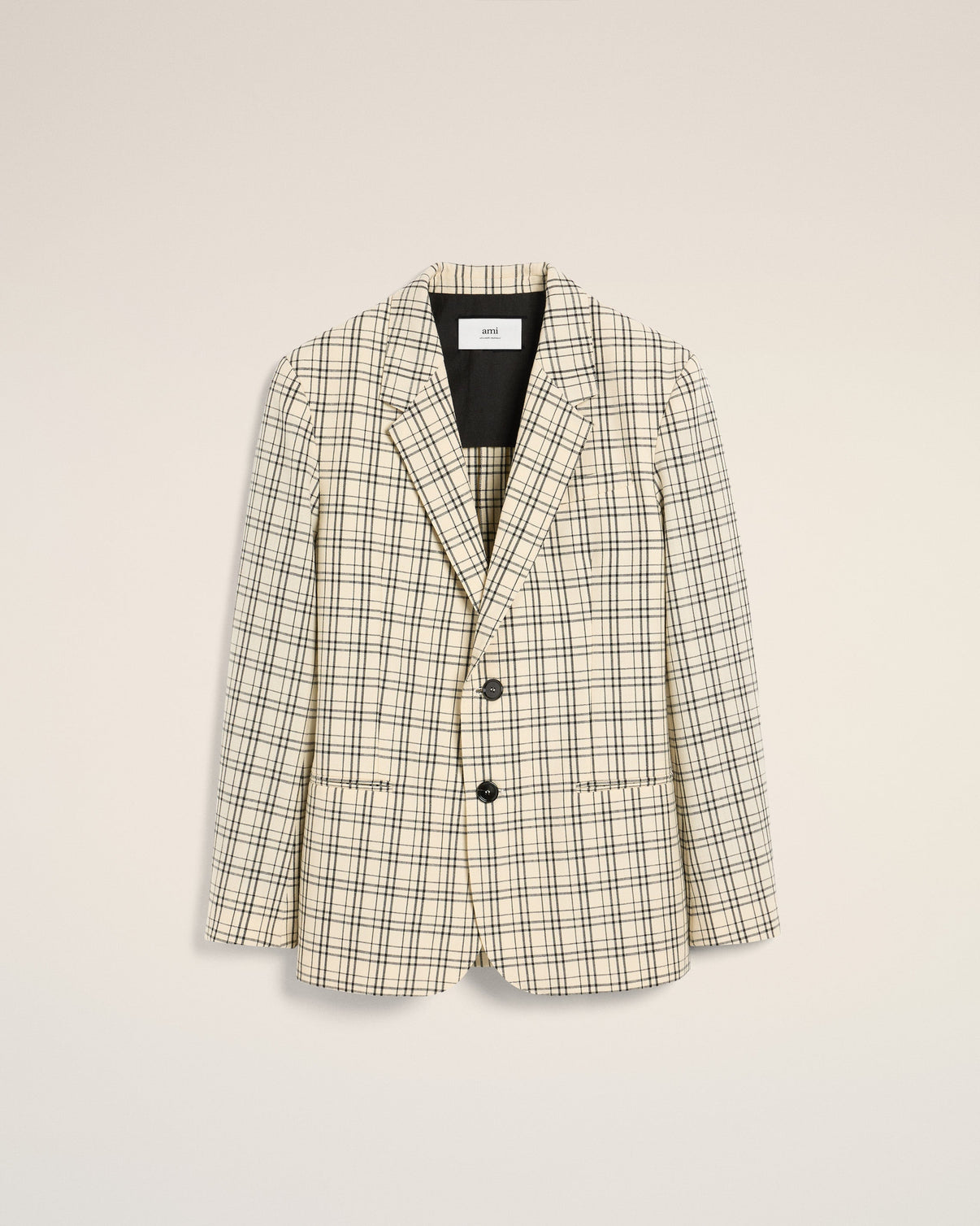 Beige Checked Wool Semi-Lined Jacket