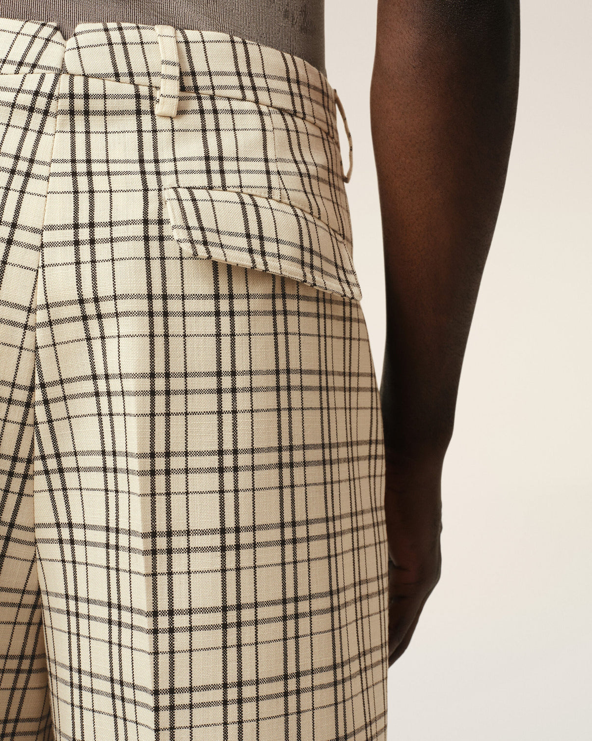 Beige Checked Wool Wide Bermuda