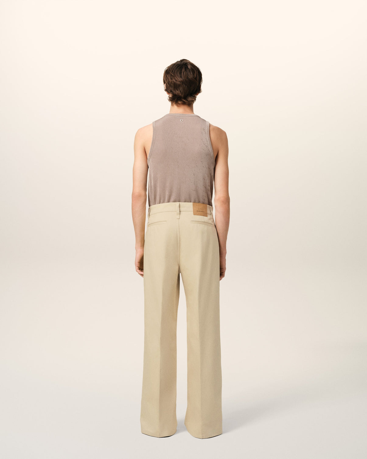 Beige Cotton Baggy Fit Trousers