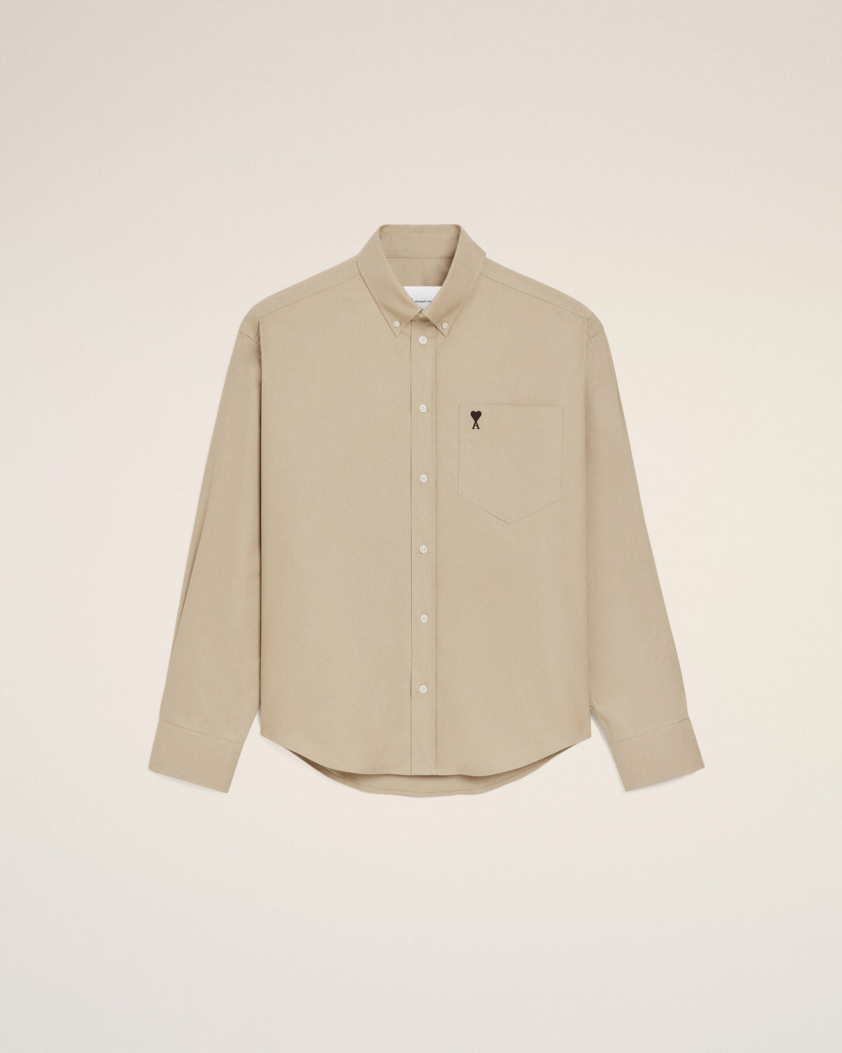 Beige Cotton Boxy Embroidered Shirt