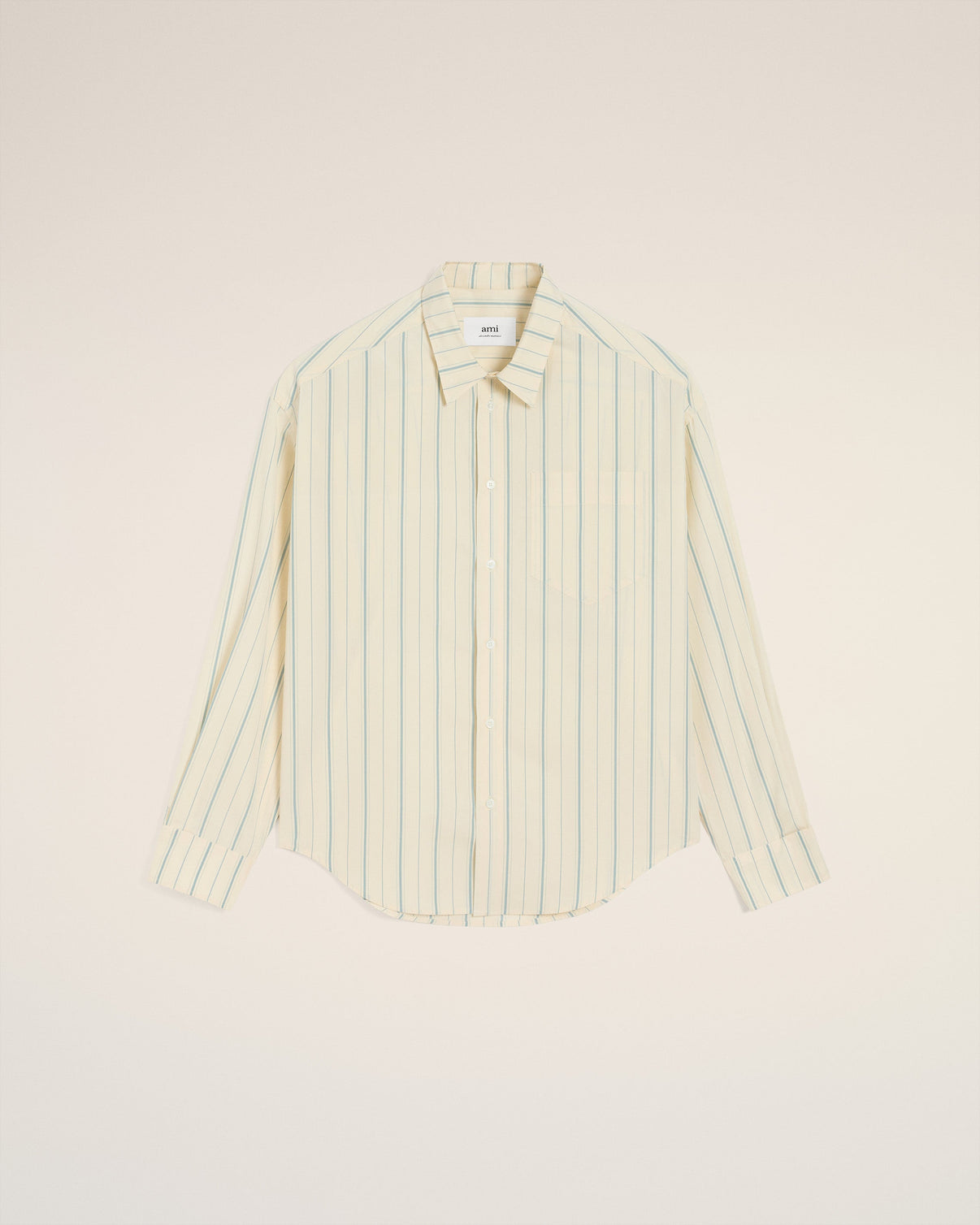 Beige Cotton Boxy Fit Striped Shirt