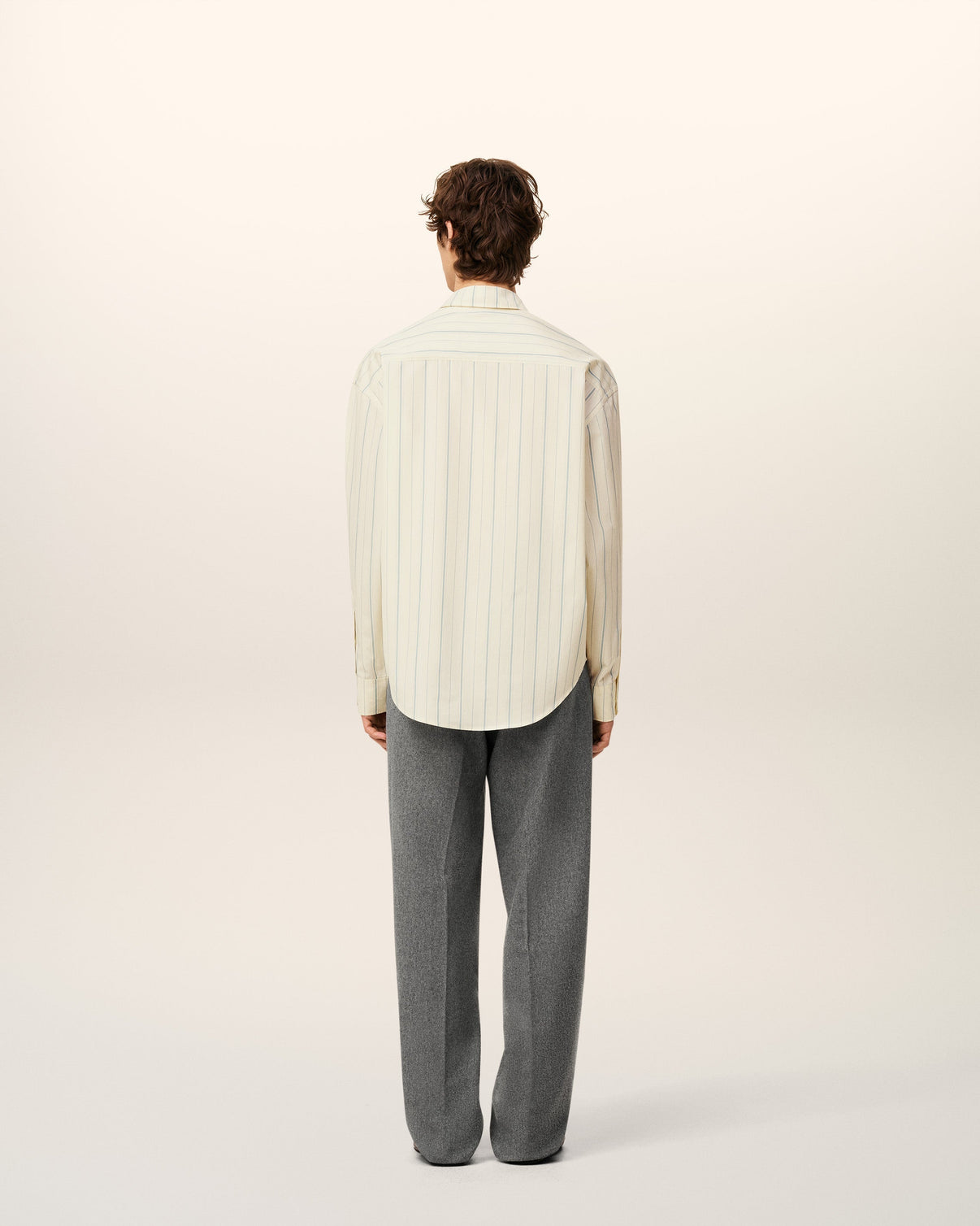 Beige Cotton Boxy Fit Striped Shirt