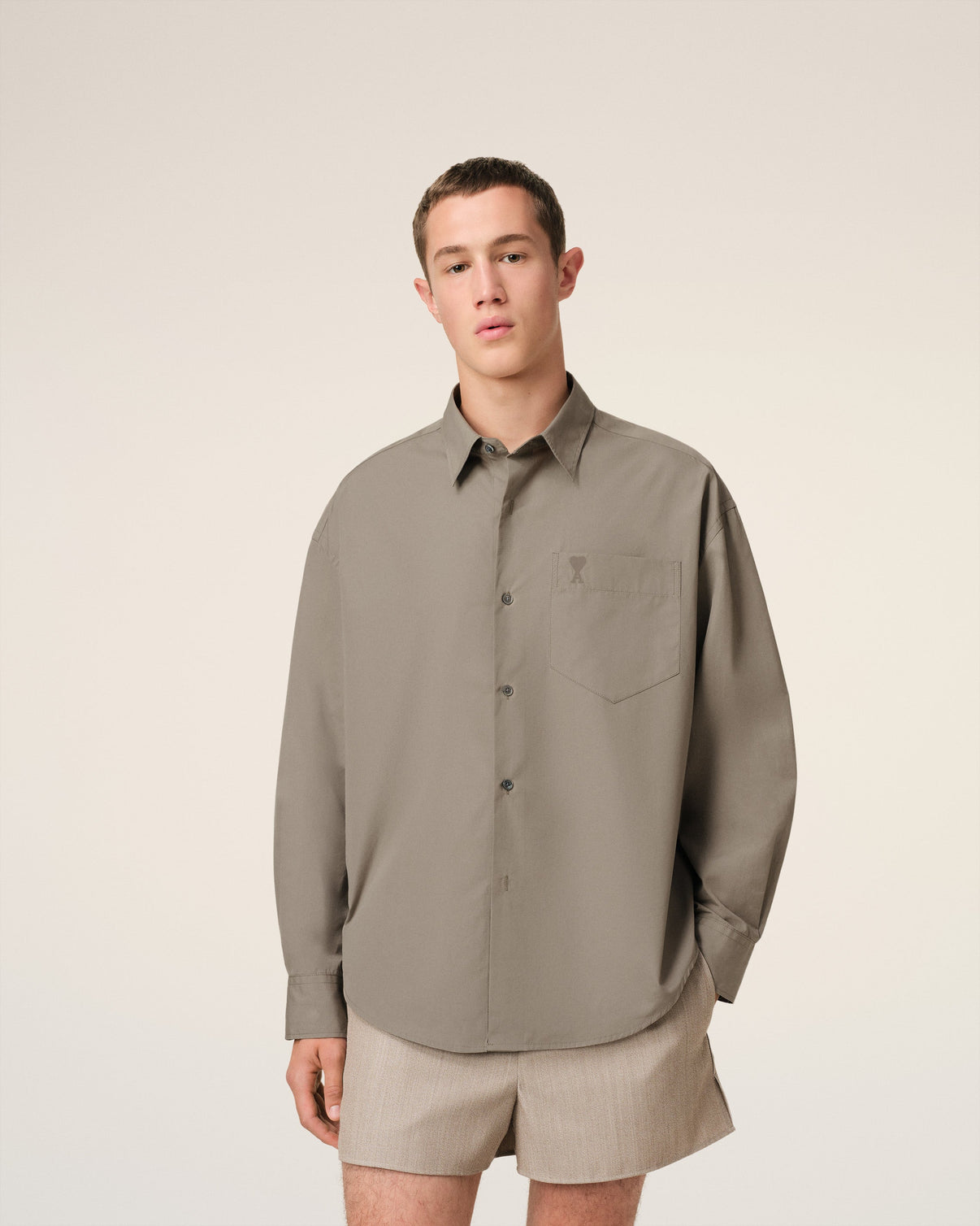 Beige Cotton Boxy Shirt