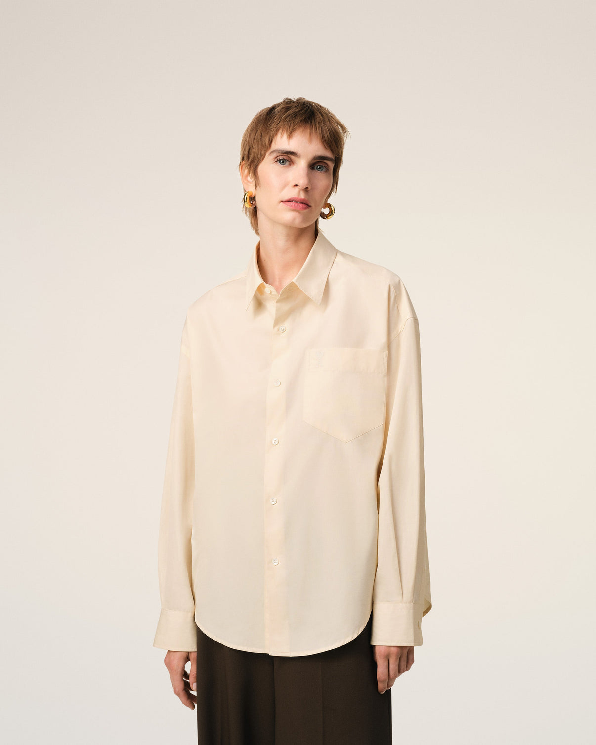 Beige Cotton Boxy Shirt