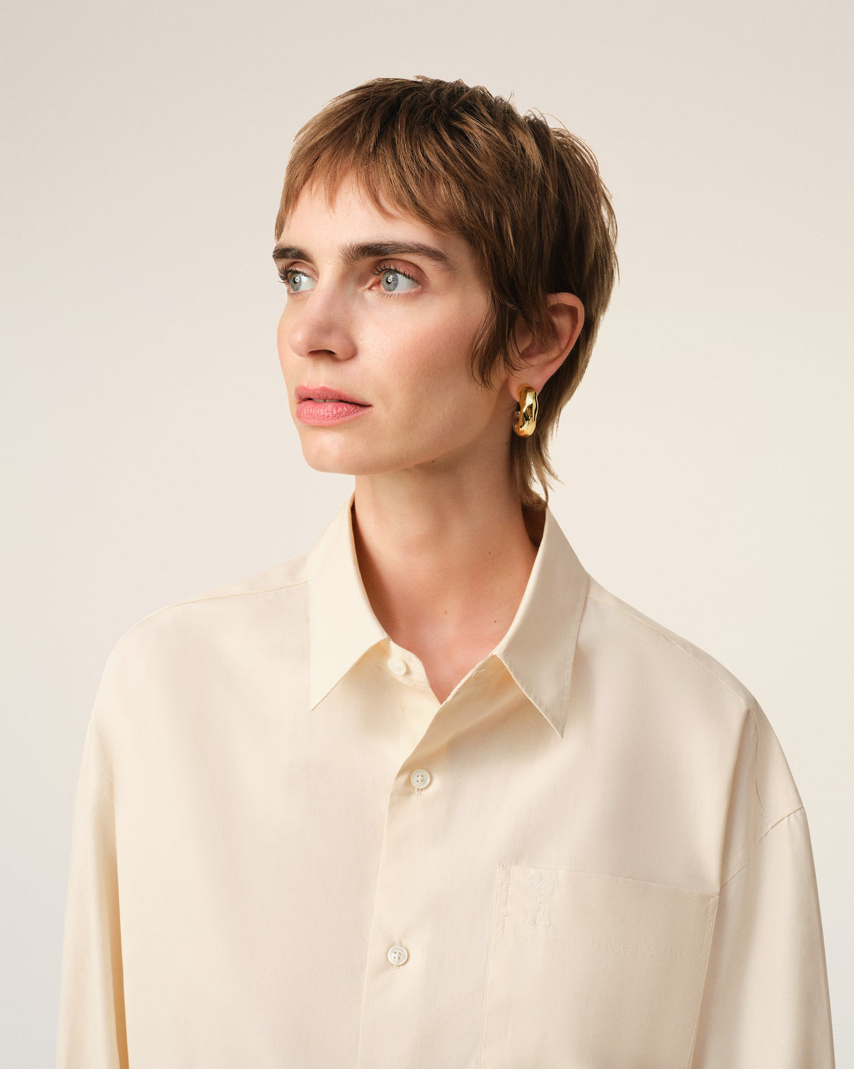 Beige Cotton Boxy Shirt