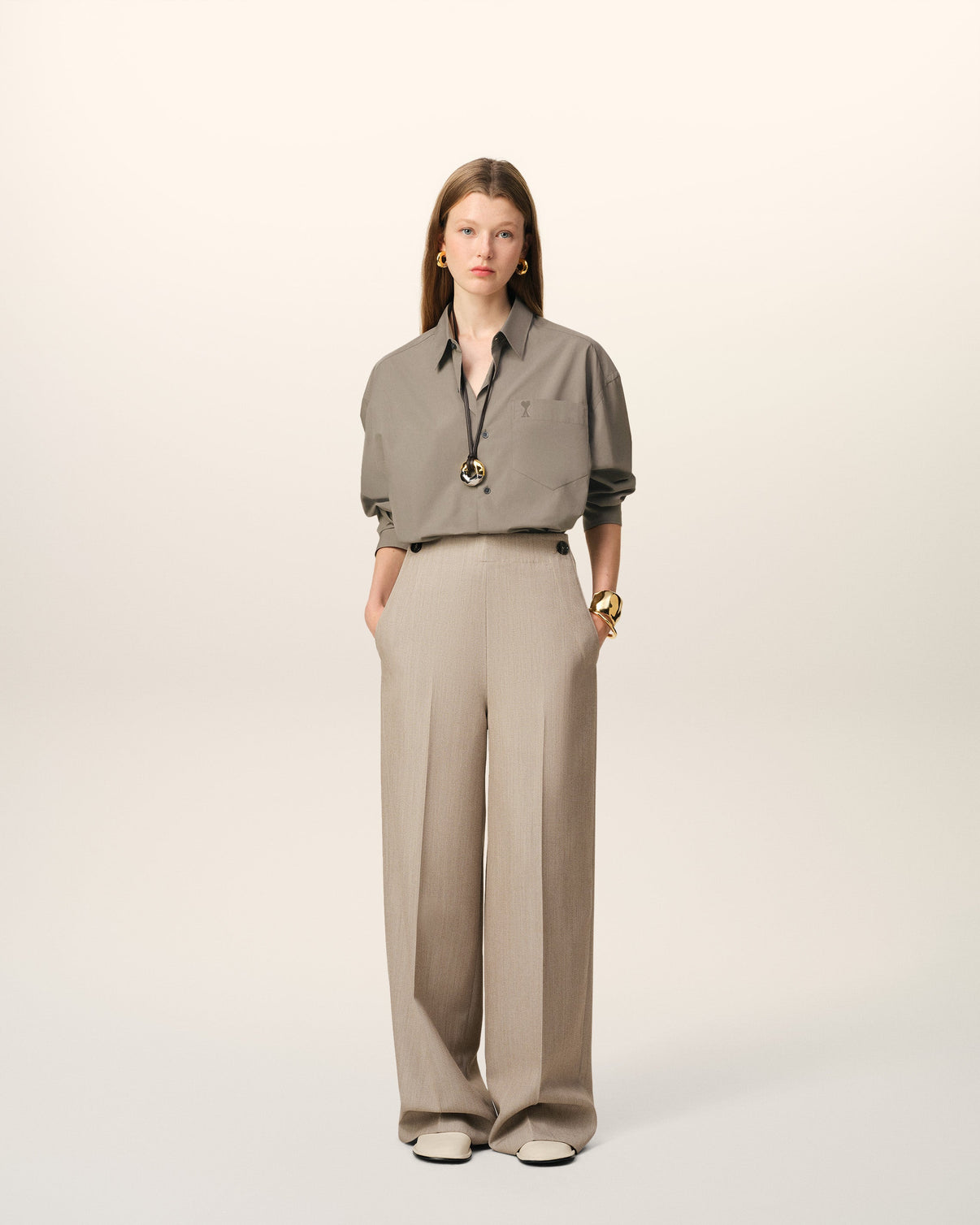 Beige Cotton Boxy Shirt