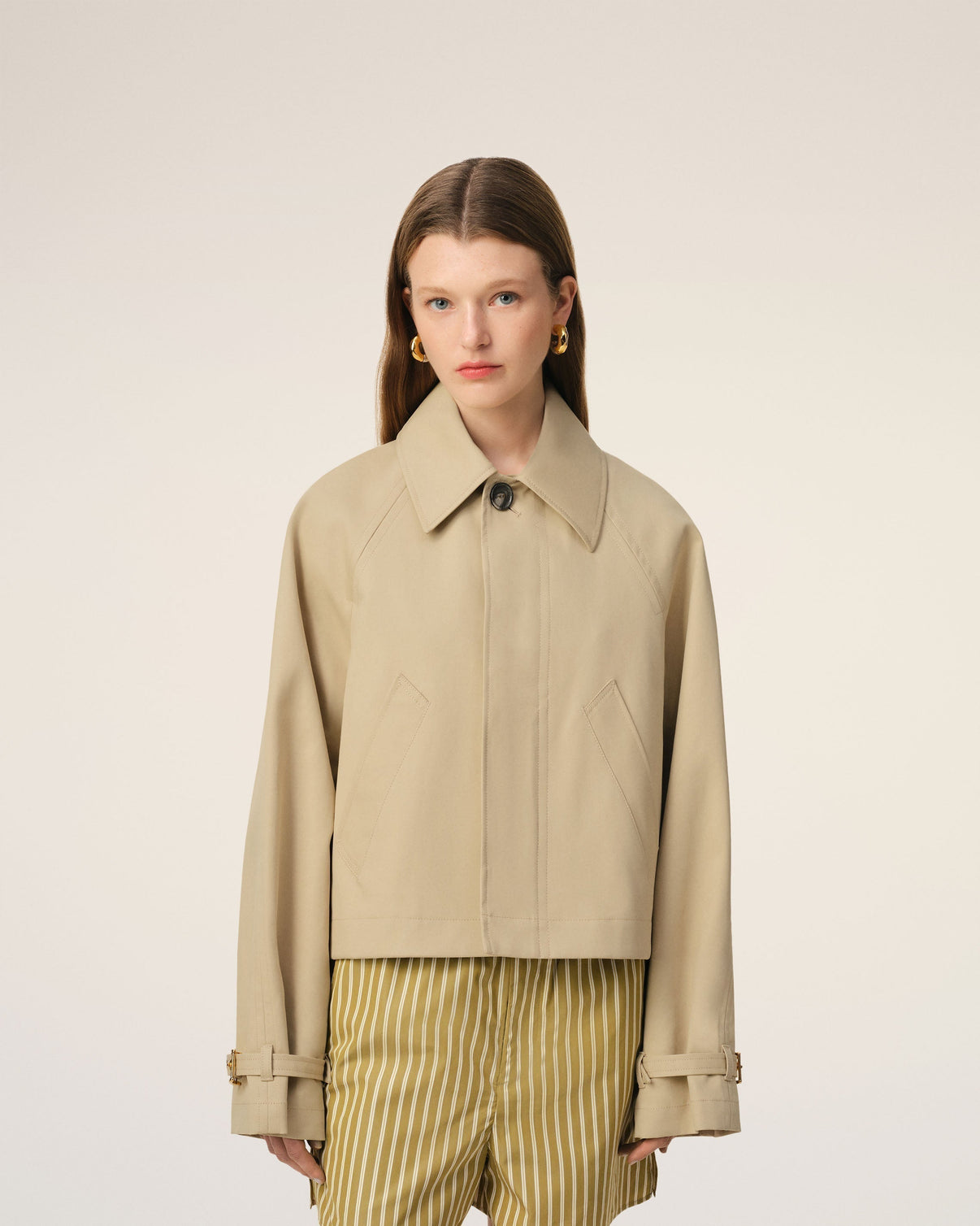 Beige Cotton Buttoned Jacket