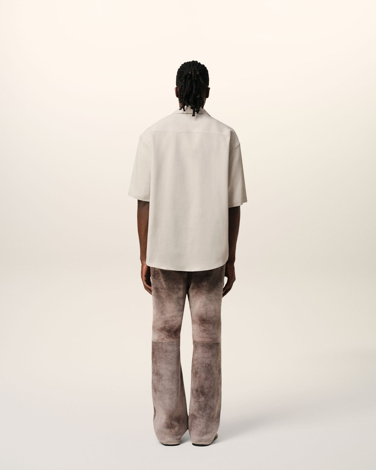 Beige Cotton Camp Collar Short Sleeves Shirt