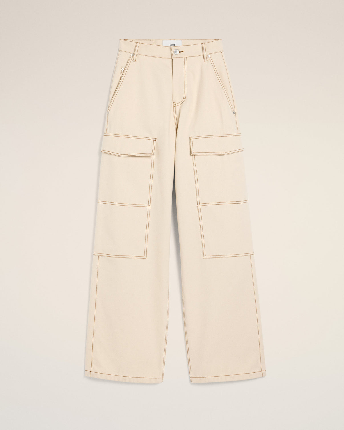 Beige Cotton Cargo Wide Fit Jeans