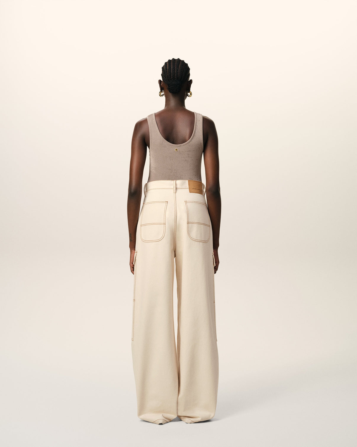 Beige Cotton Cargo Wide Fit Jeans