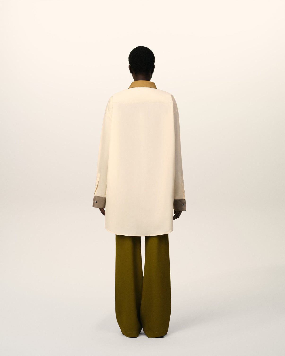 Beige Cotton Classic Collar Loose Shirt