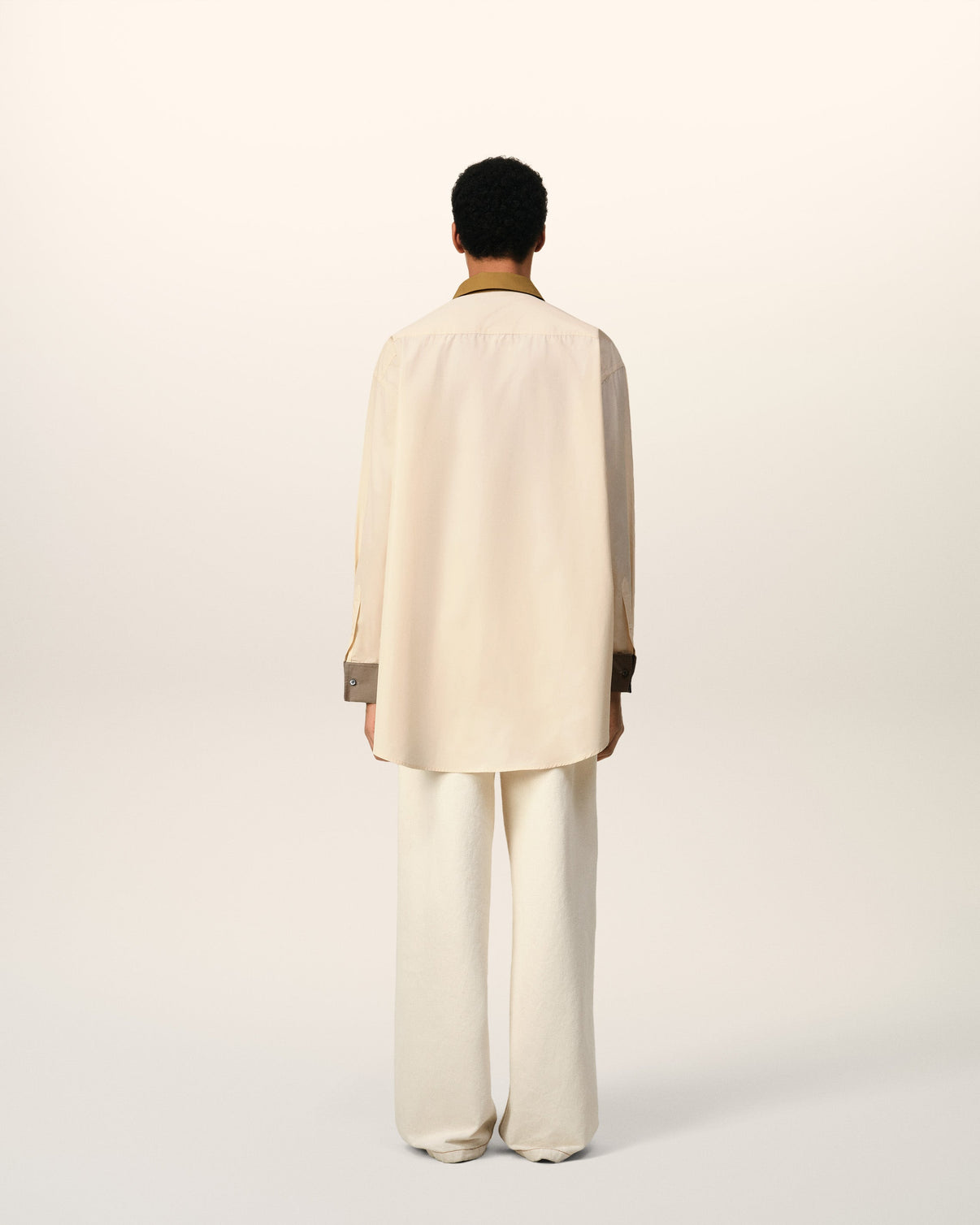Beige Cotton Classic Collar Loose Shirt