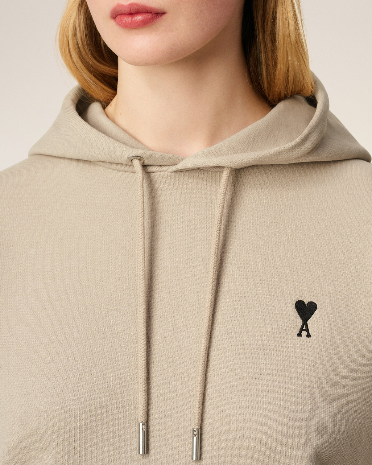 Beige Cotton Contrasted Hoodie