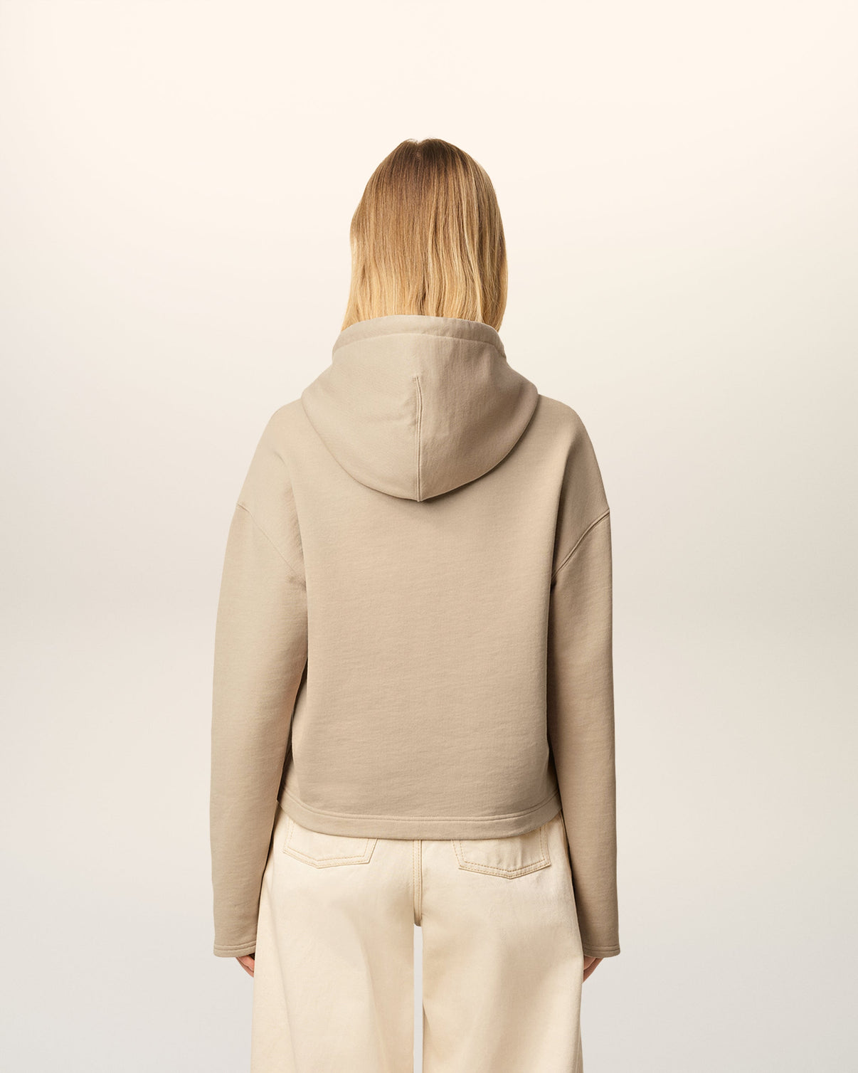 Beige Cotton Contrasted Hoodie