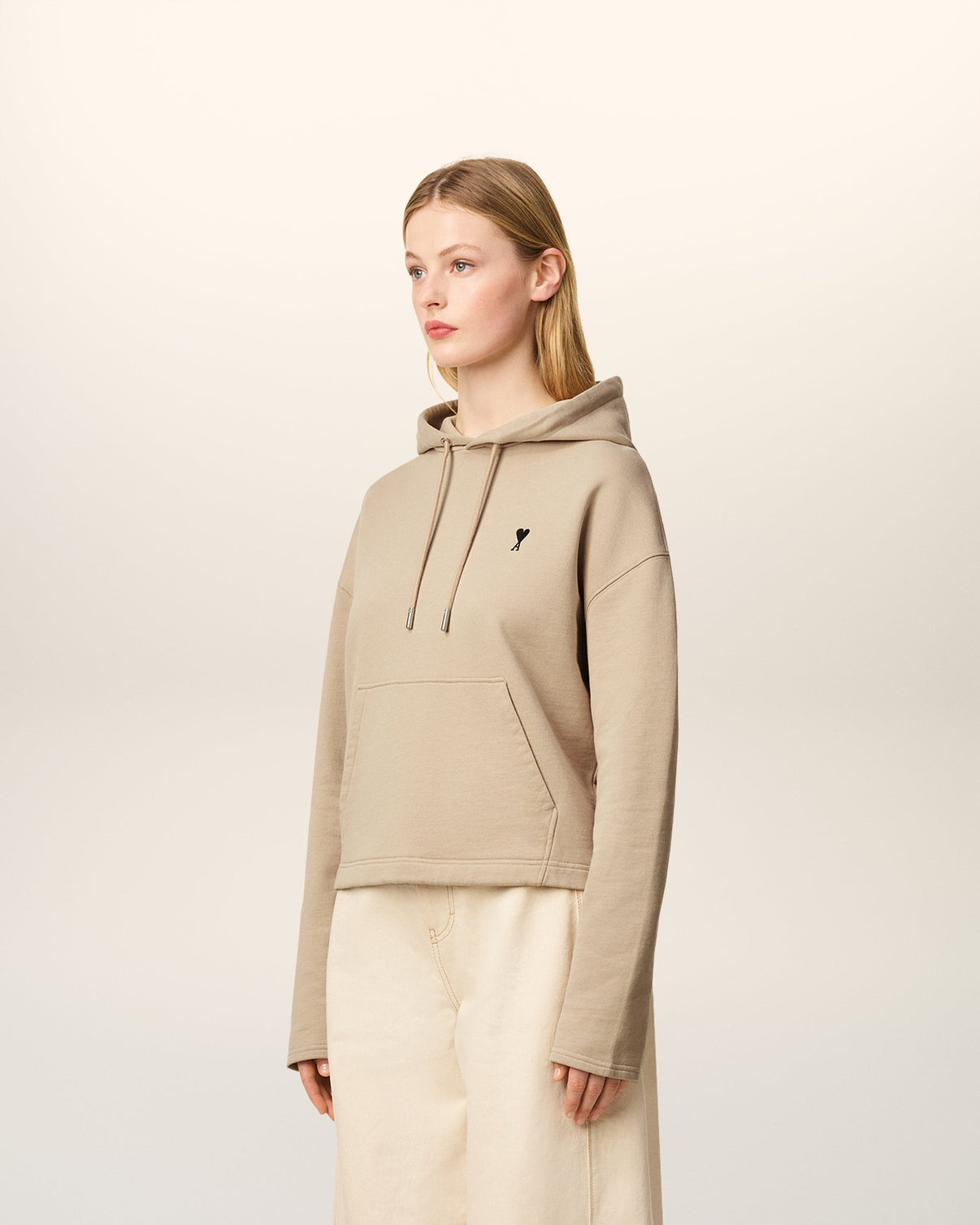 Beige Cotton Contrasted Hoodie