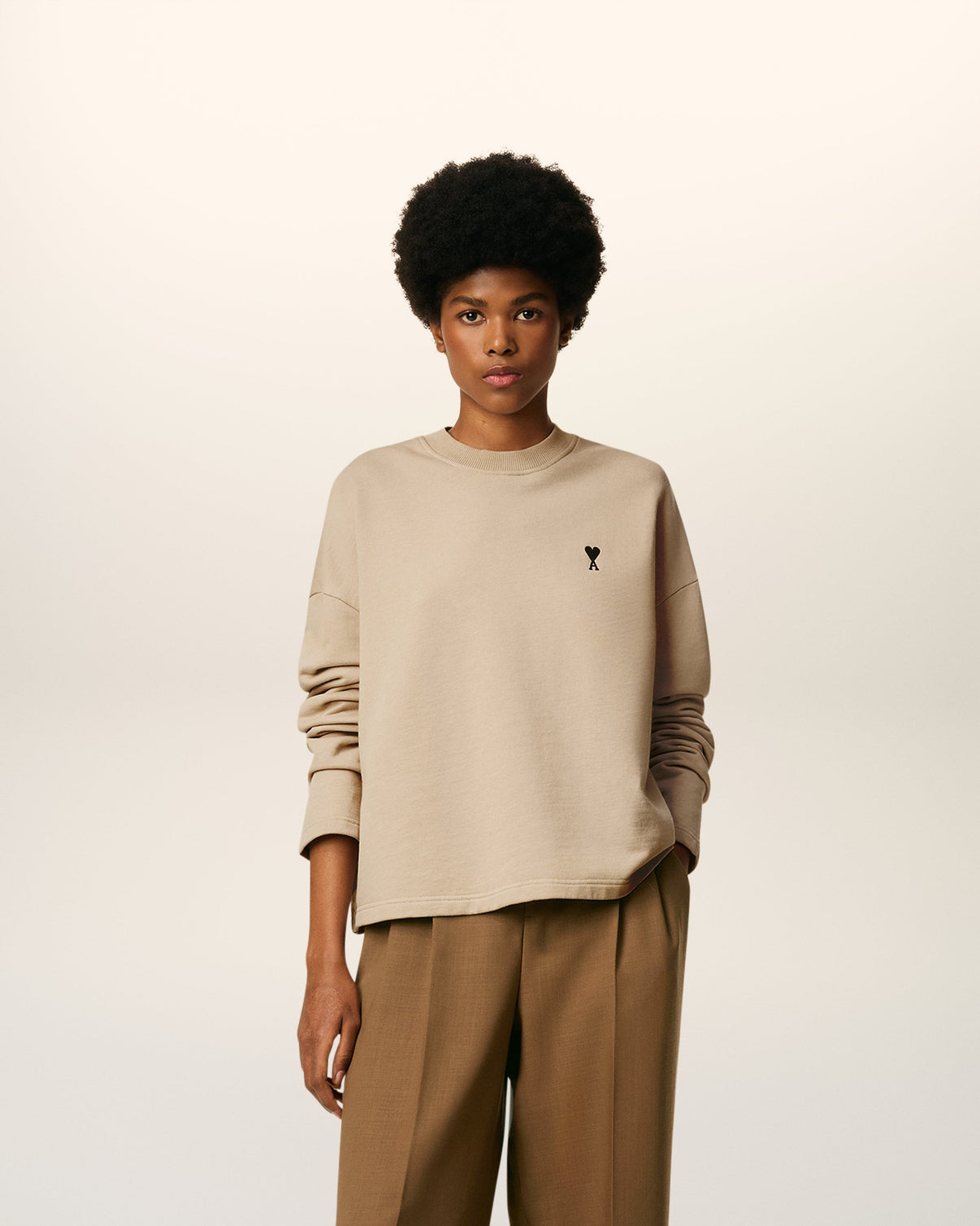 Beige Cotton Contrasted Sweatshirt
