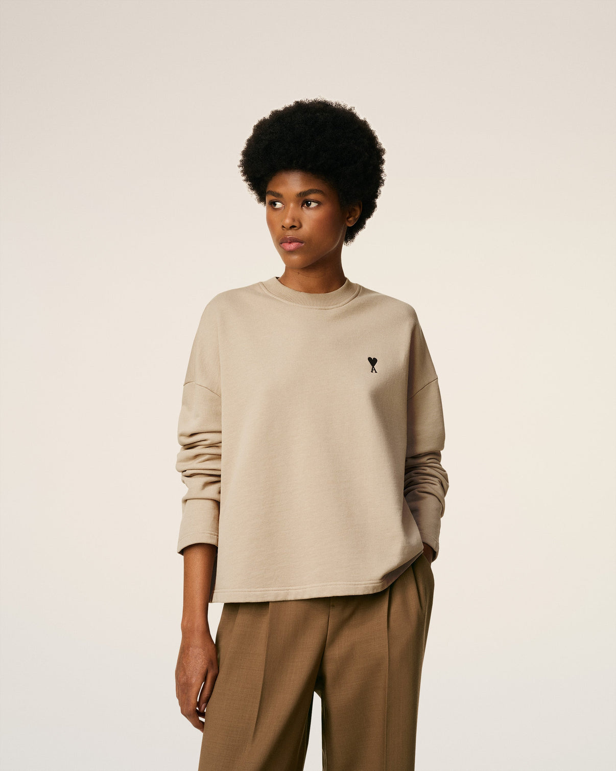 Beige Cotton Contrasted Sweatshirt