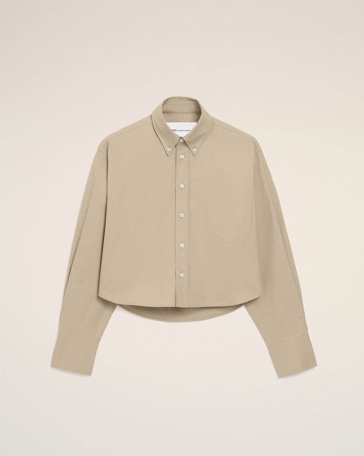 Beige Cotton Cropped Embossed Shirt