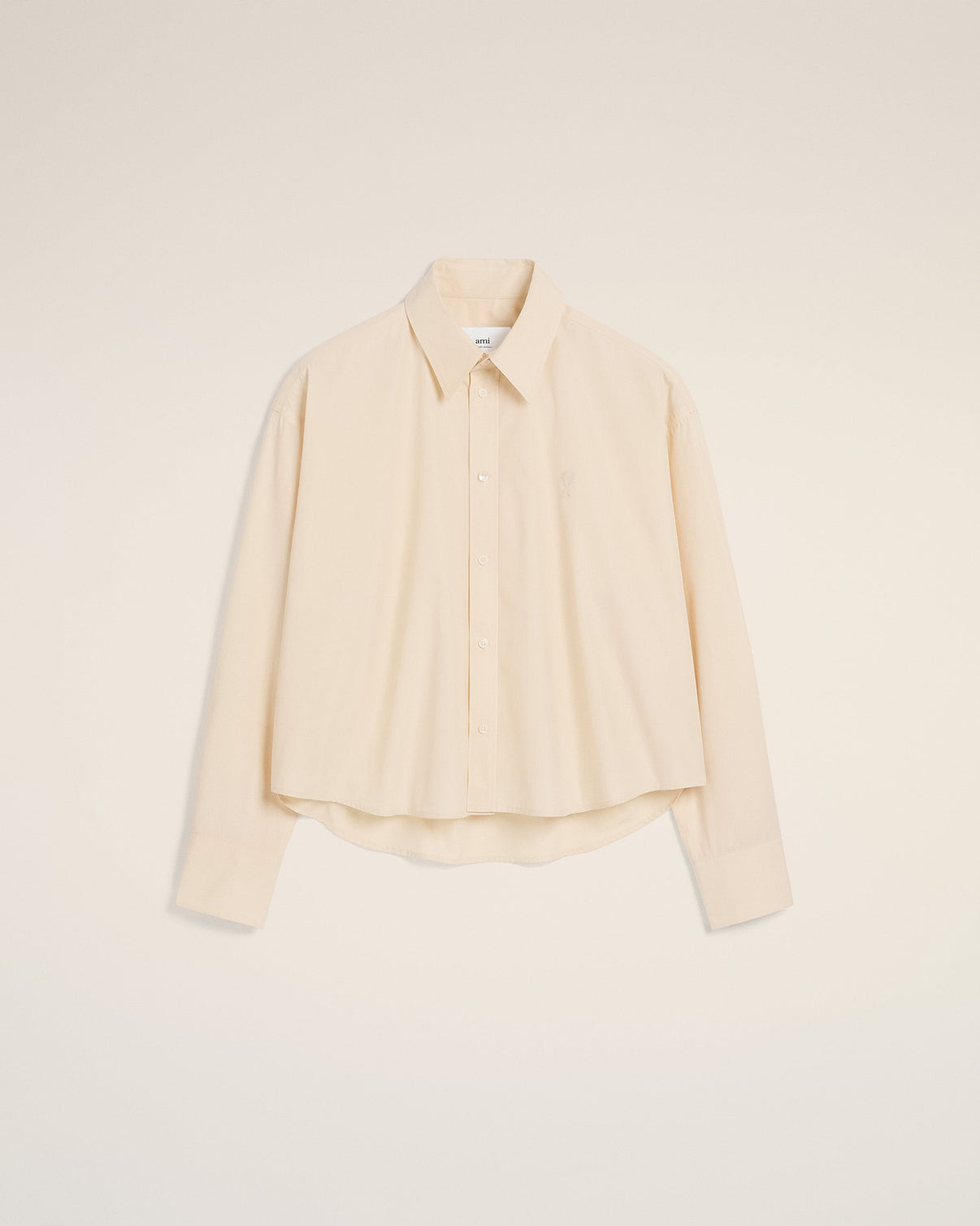 Beige Cotton Cropped Oversized Shirt