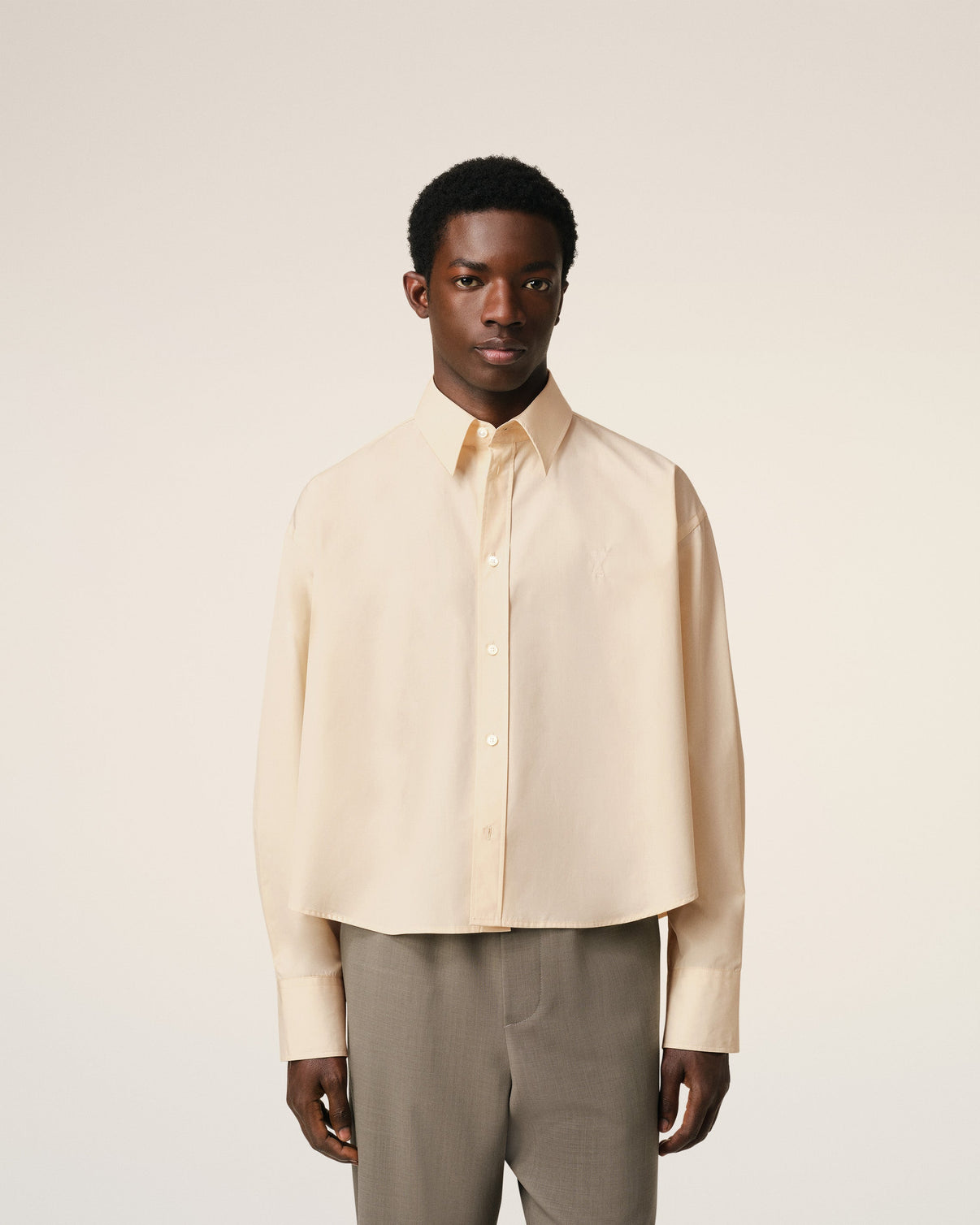 Beige Cotton Cropped Oversized Shirt