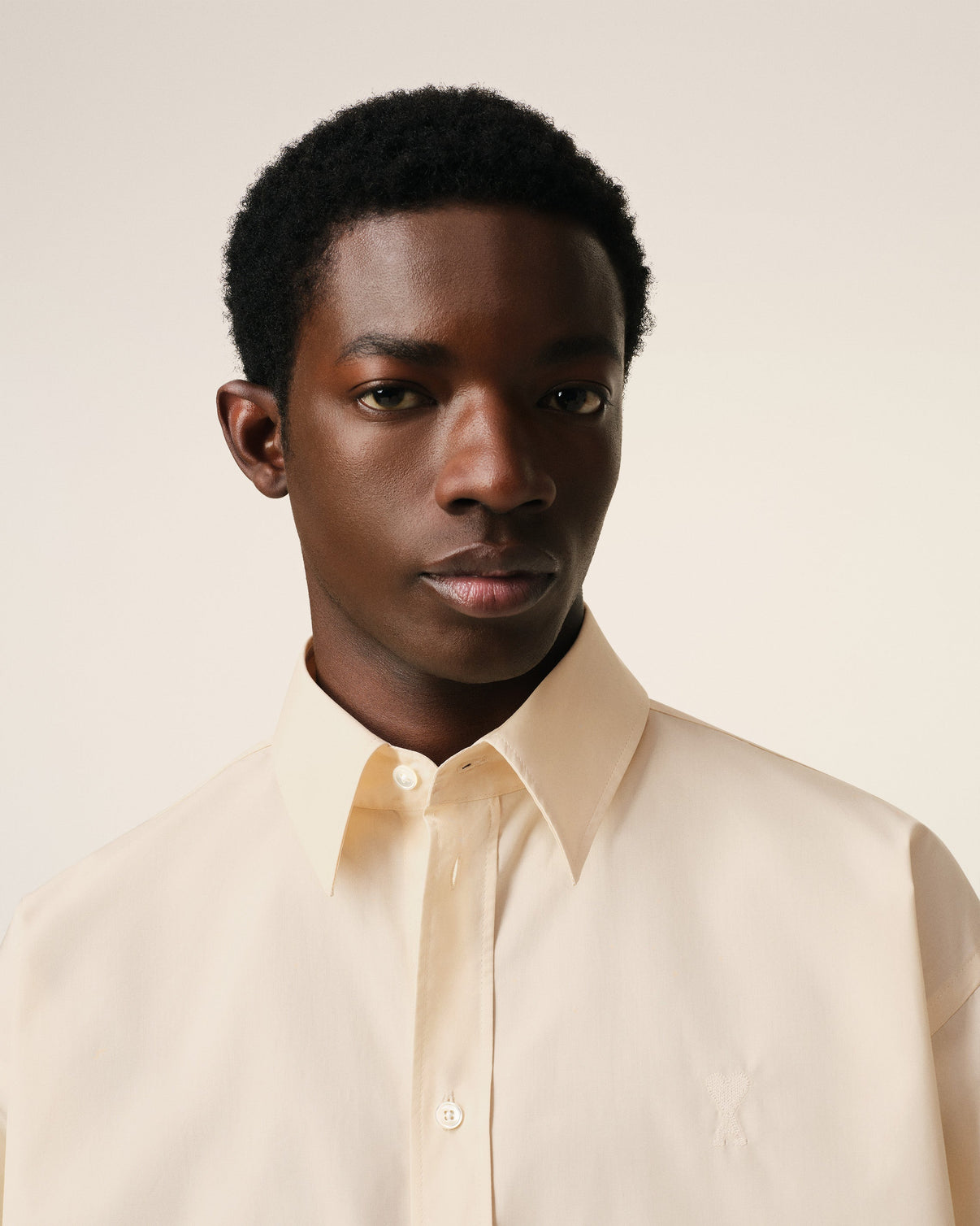 Beige Cotton Cropped Oversized Shirt