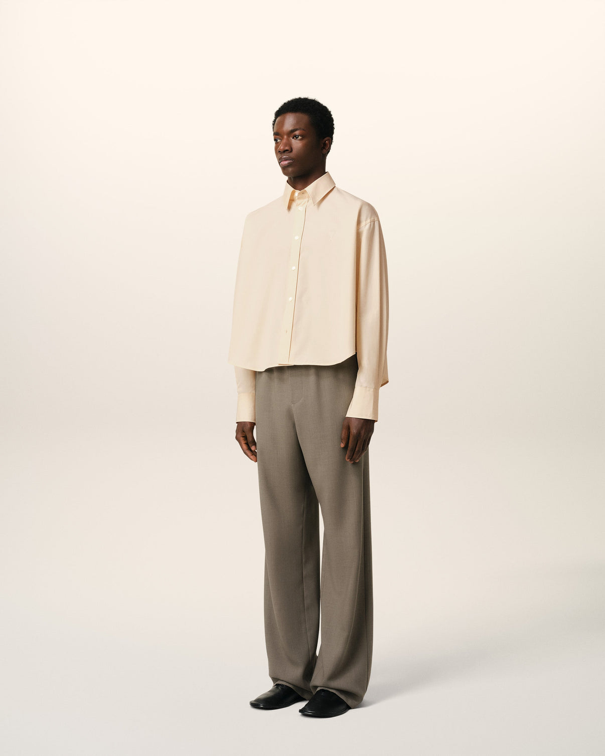 Beige Cotton Cropped Oversized Shirt
