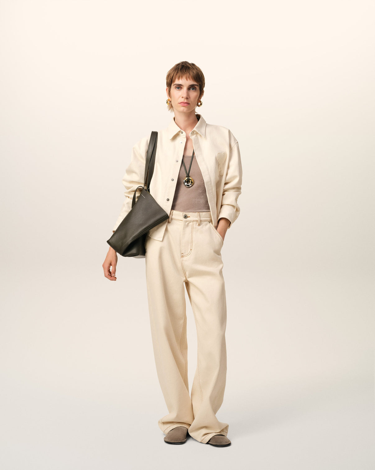 Beige Cotton Cropped Shirt