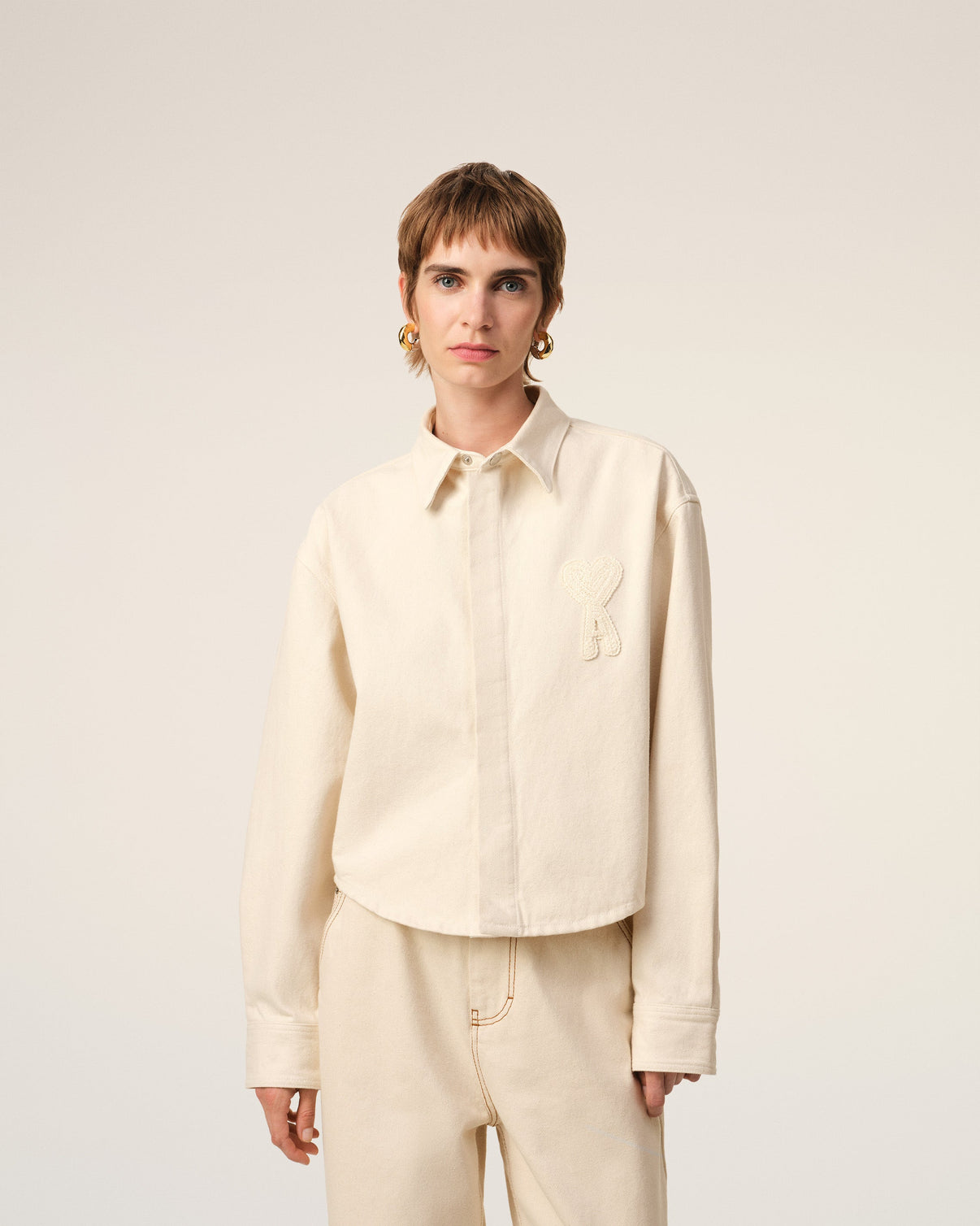 Beige Cotton Cropped Shirt
