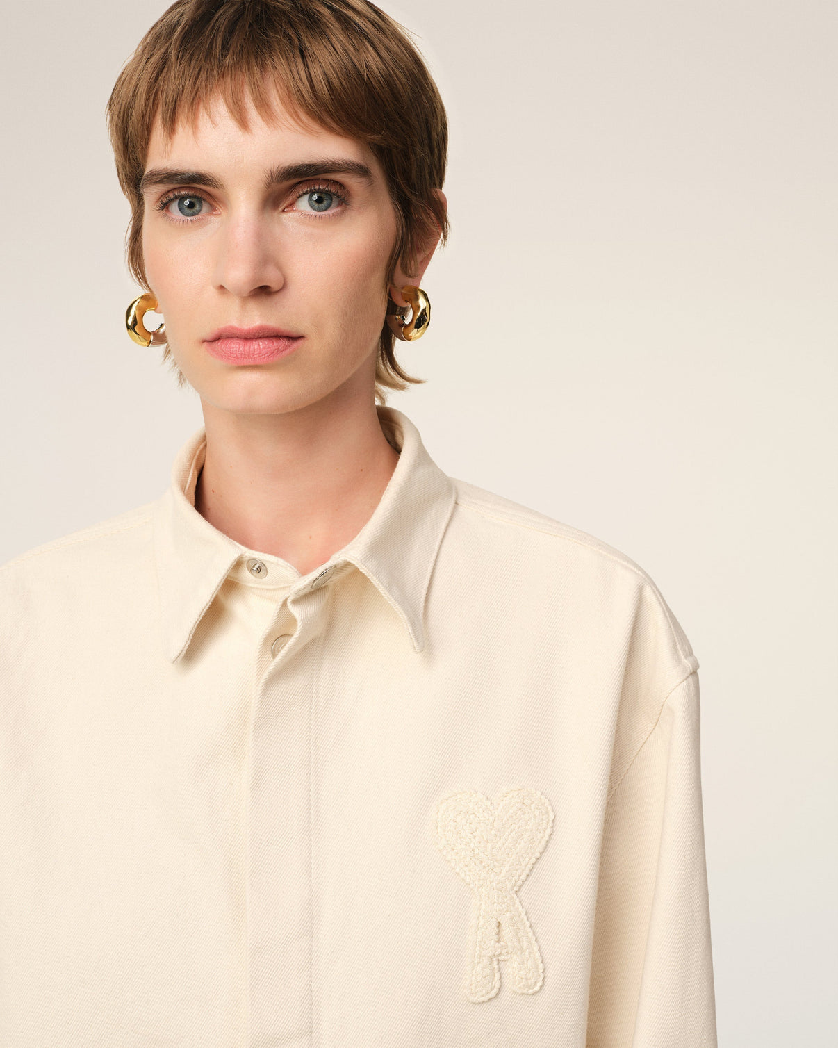 Beige Cotton Cropped Shirt