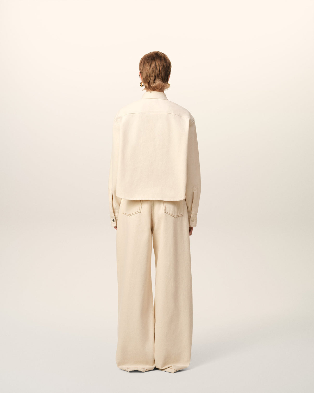 Beige Cotton Cropped Shirt