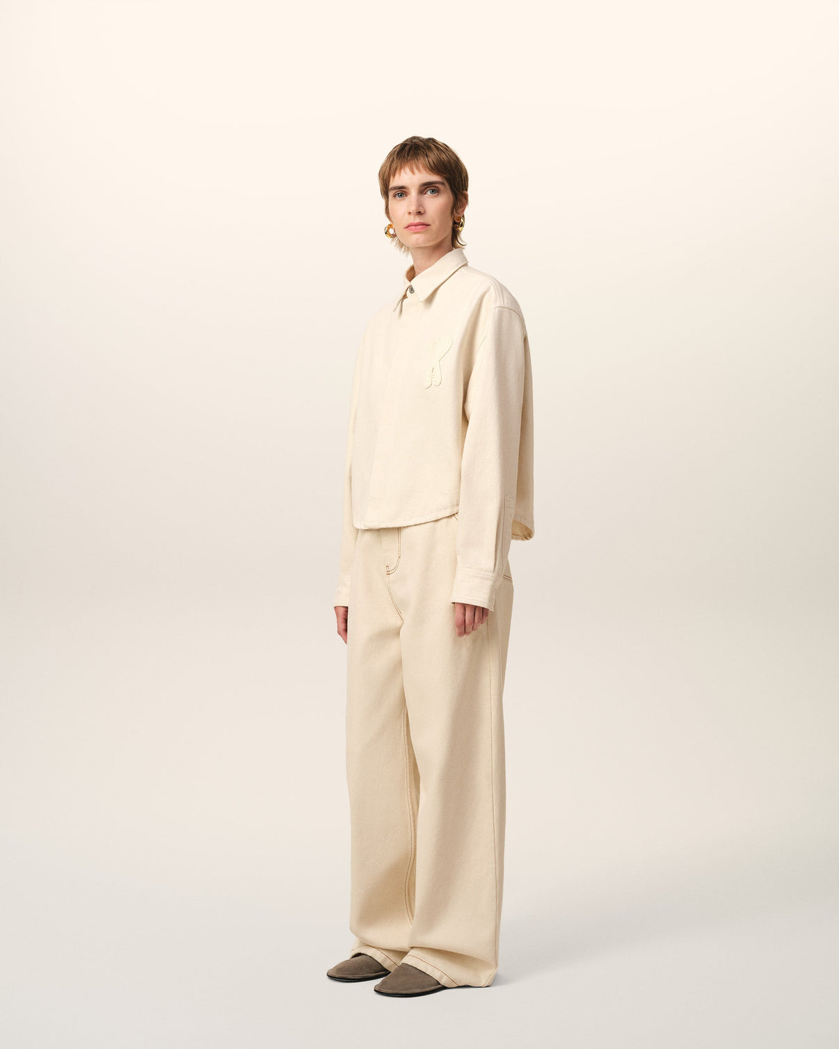Beige Cotton Cropped Shirt