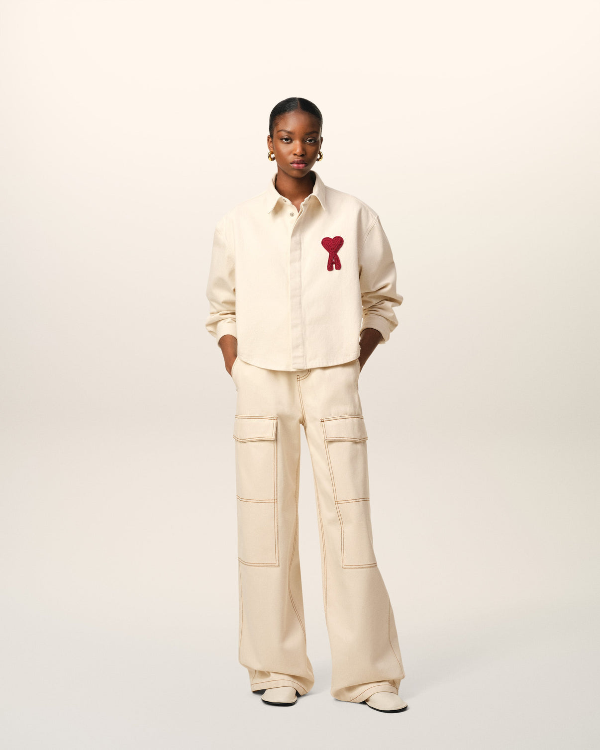 Beige Cotton Cropped Shirt