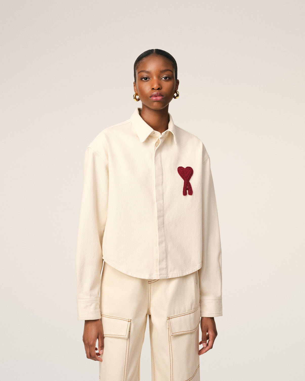 Beige Cotton Cropped Shirt