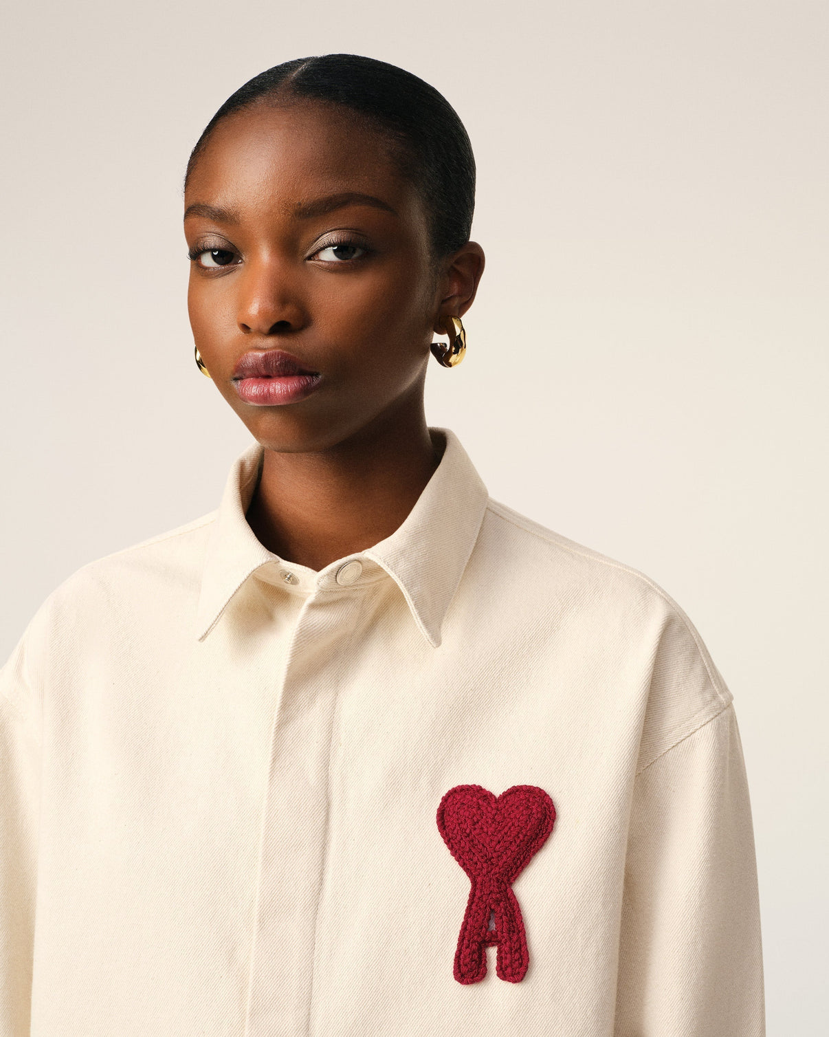 Beige Cotton Cropped Shirt
