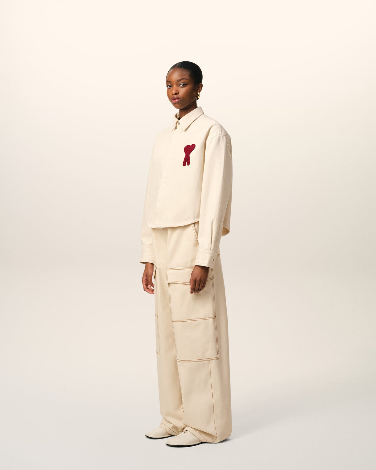 Beige Cotton Cropped Shirt