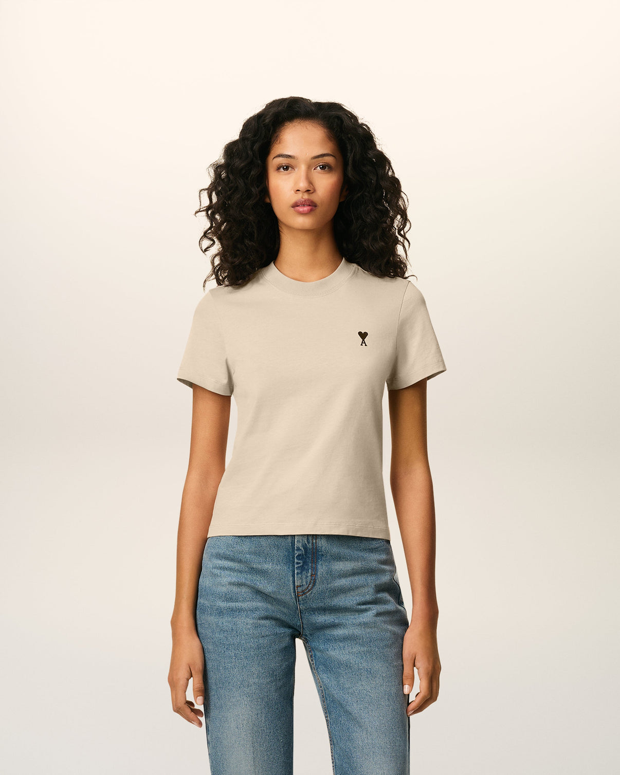 Beige Cotton Cropped T-shirt