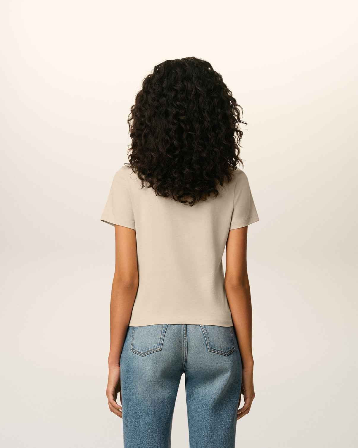 Beige Cotton Cropped T-shirt