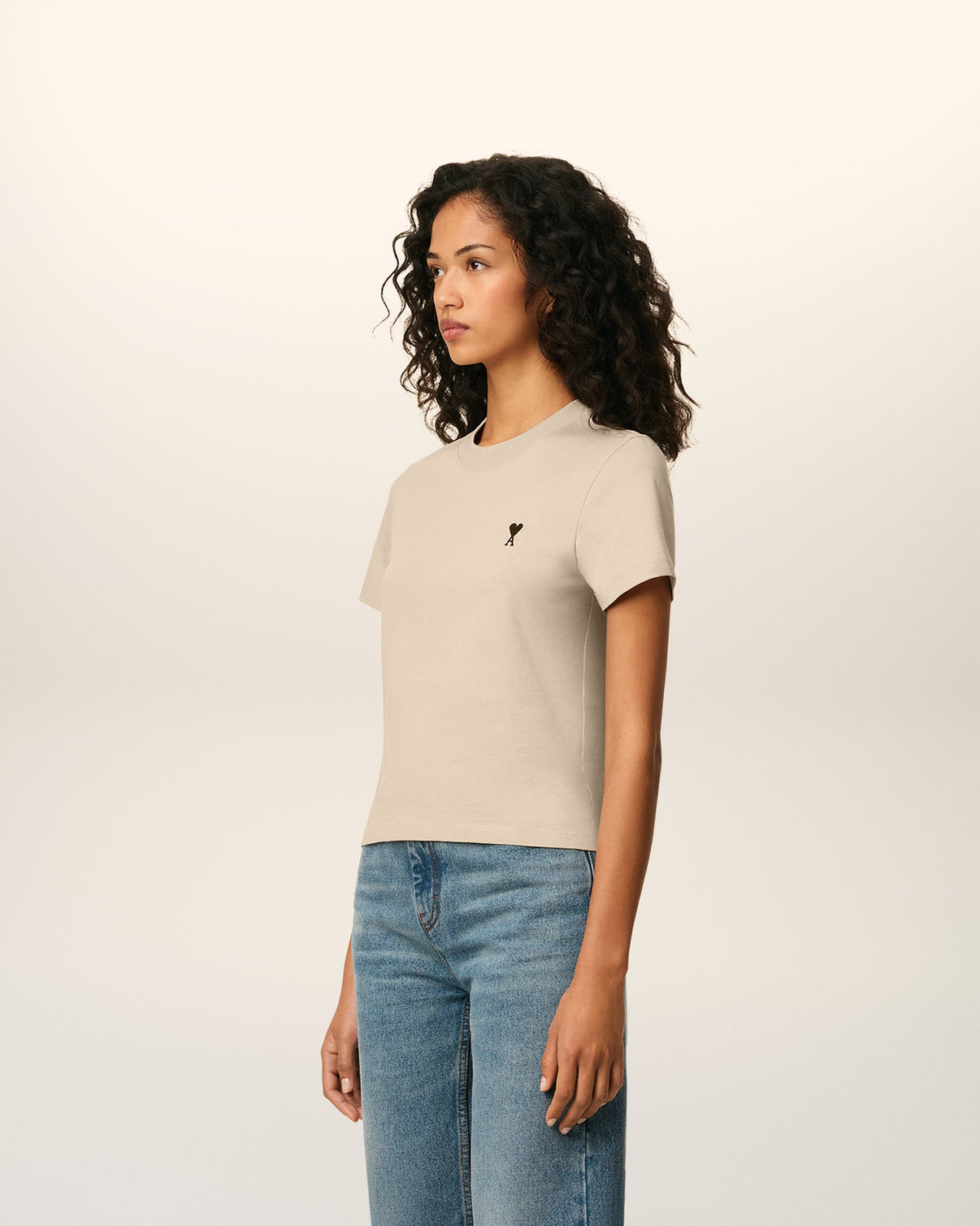 Beige Cotton Cropped T-shirt