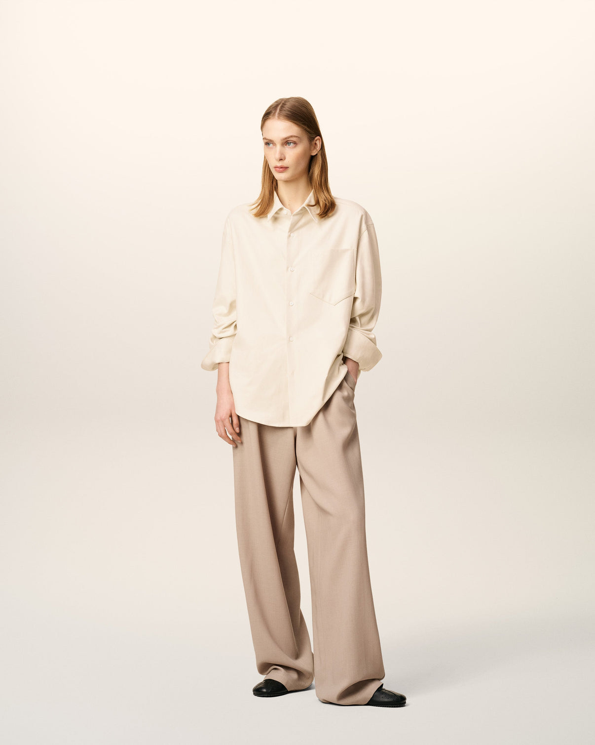 Beige Cotton Embossed Boxy Shirt