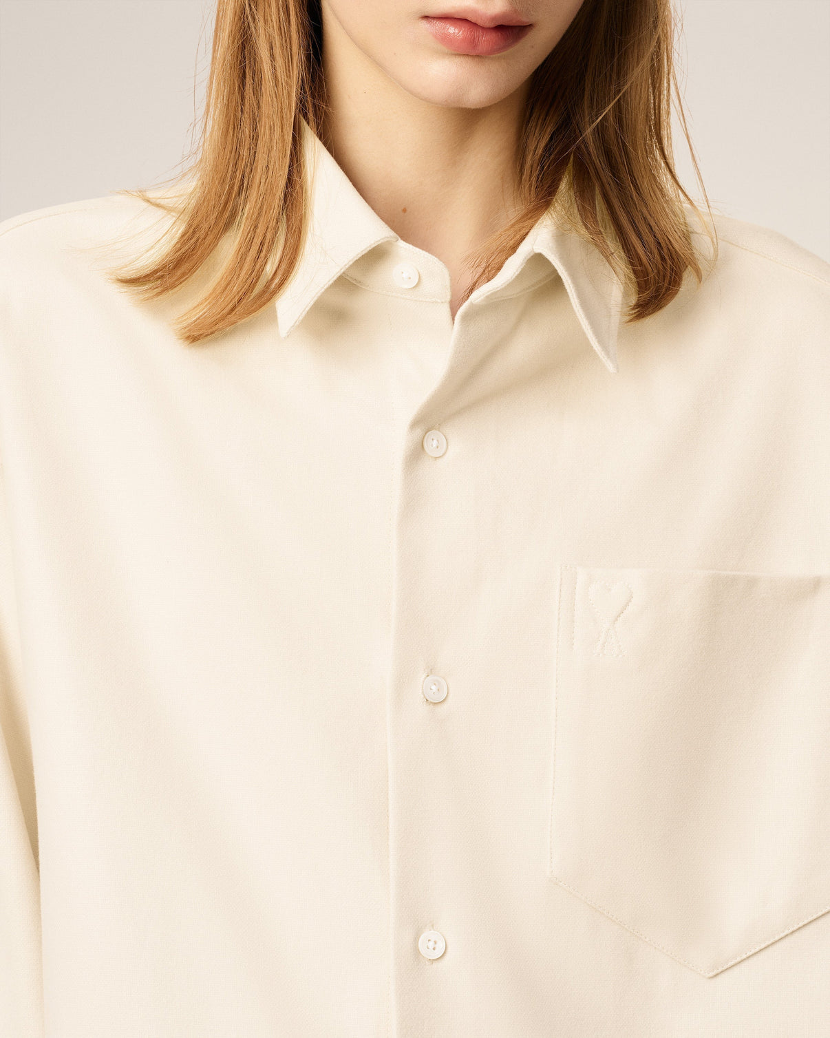 Beige Cotton Embossed Boxy Shirt
