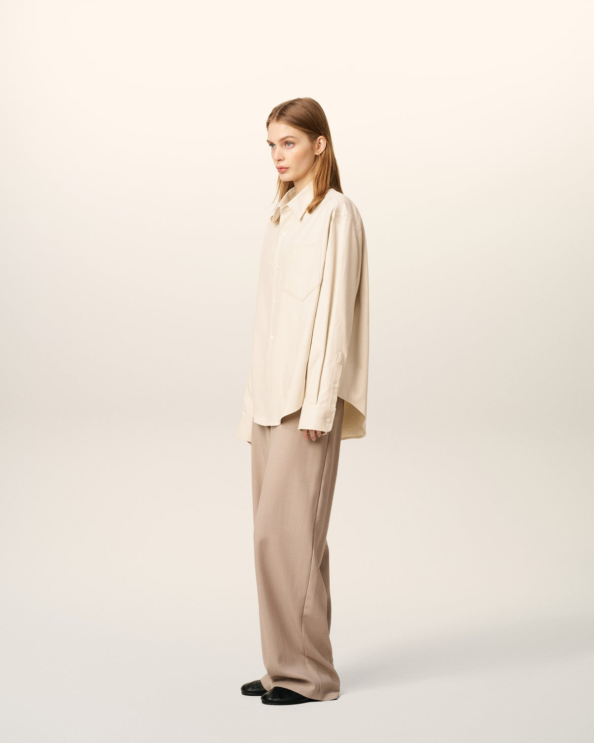 Beige Cotton Embossed Boxy Shirt