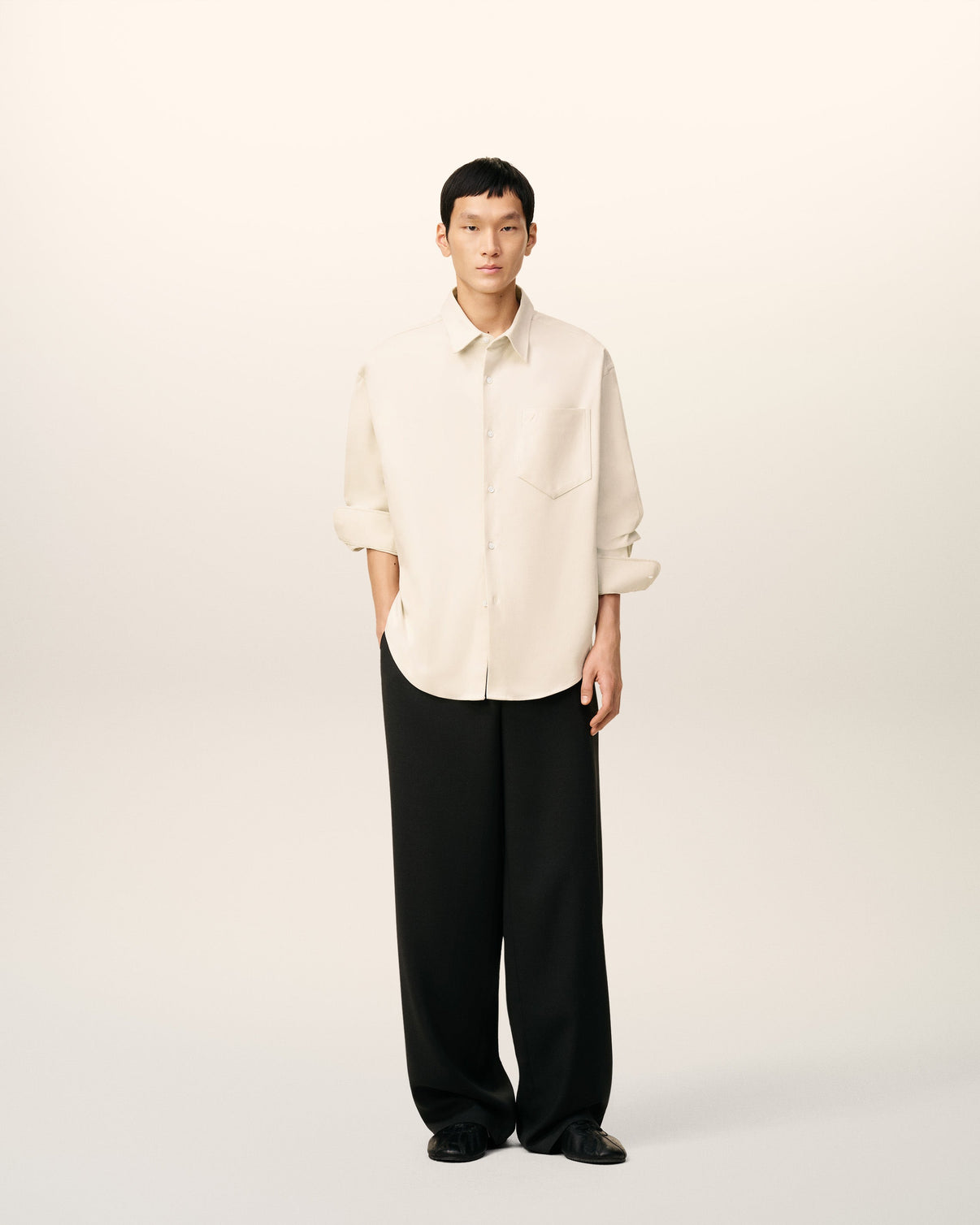Beige Cotton Embossed Boxy Shirt