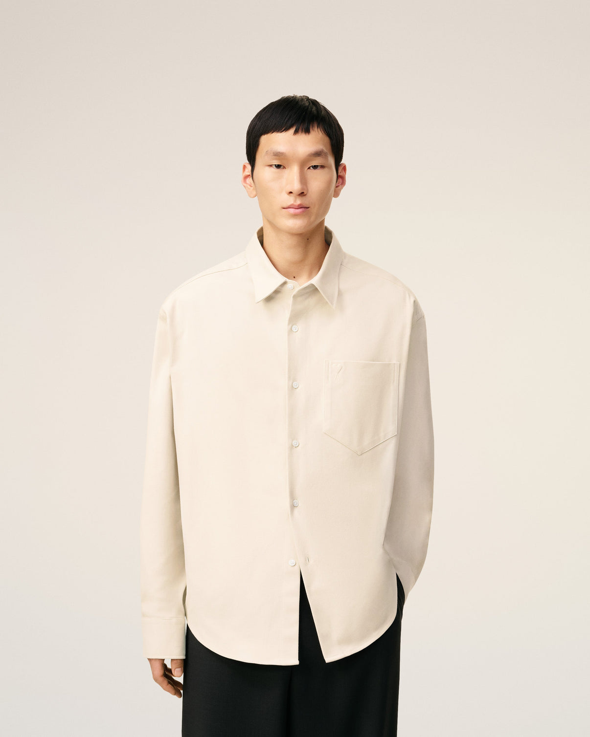 Beige Cotton Embossed Boxy Shirt