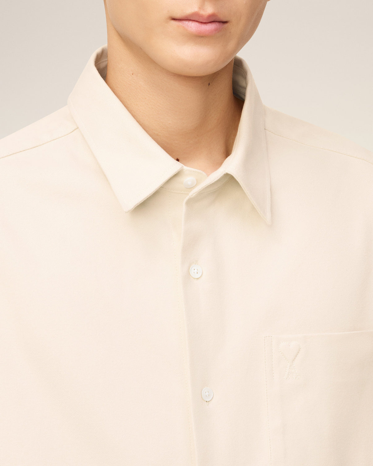 Beige Cotton Embossed Boxy Shirt