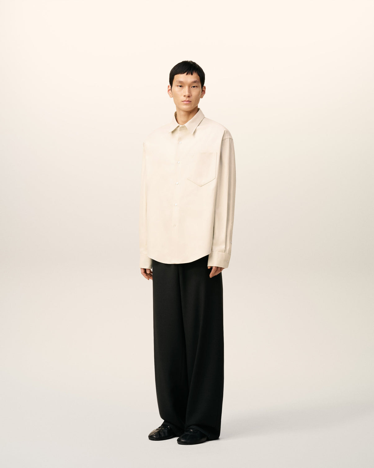 Beige Cotton Embossed Boxy Shirt