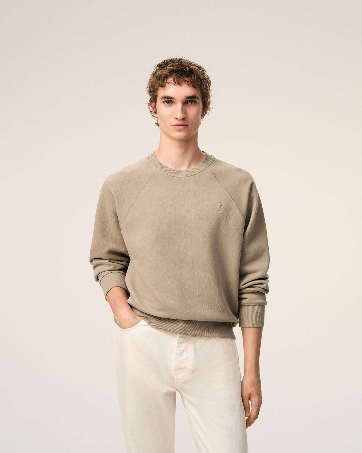 Beige Cotton Embossed Sweatshirt